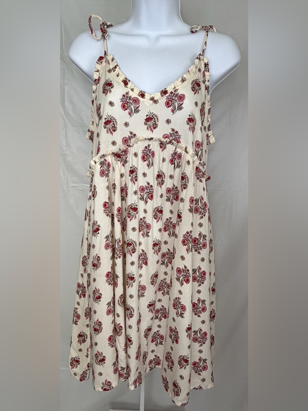 Patrons of Peace Floral Mini Dress Small Boho Tie Strap Babydoll Dress